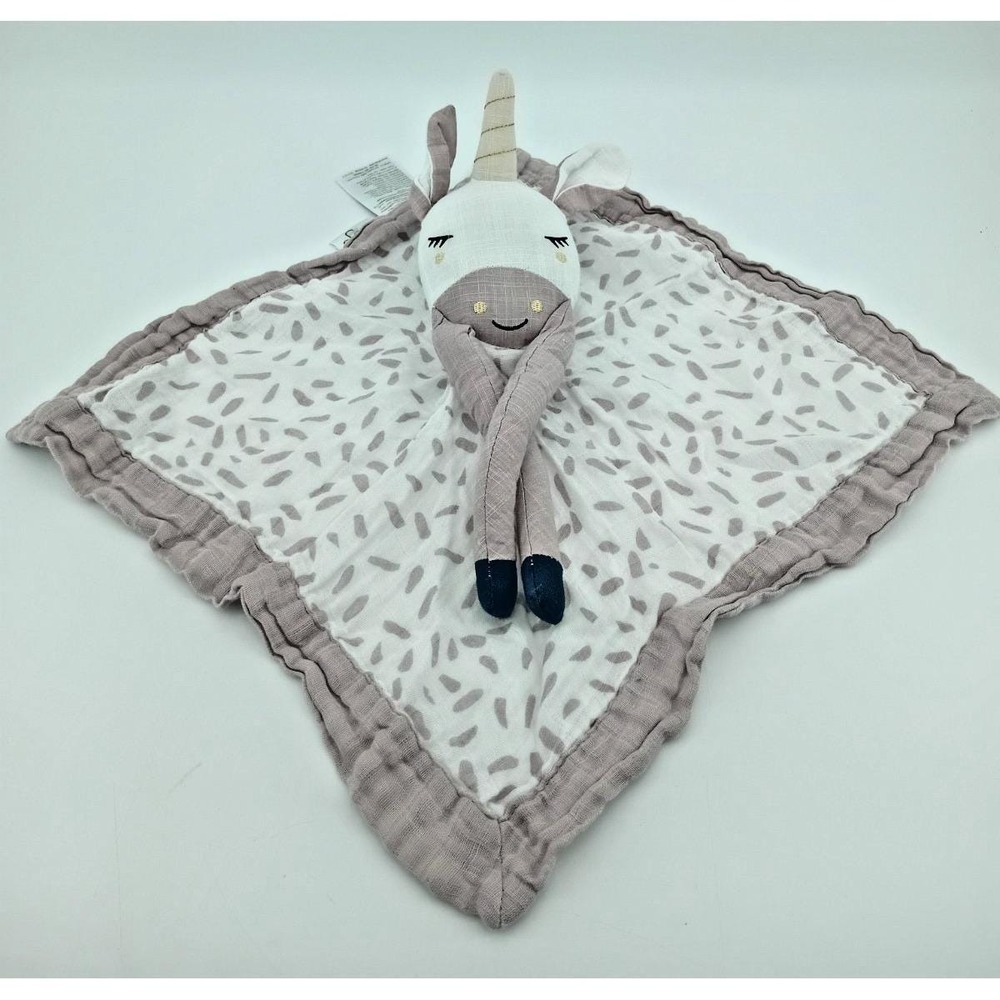 Lulujo Unicorn Lovey Baby Security Blanket Purple‎ White Muslin Cotton Toy